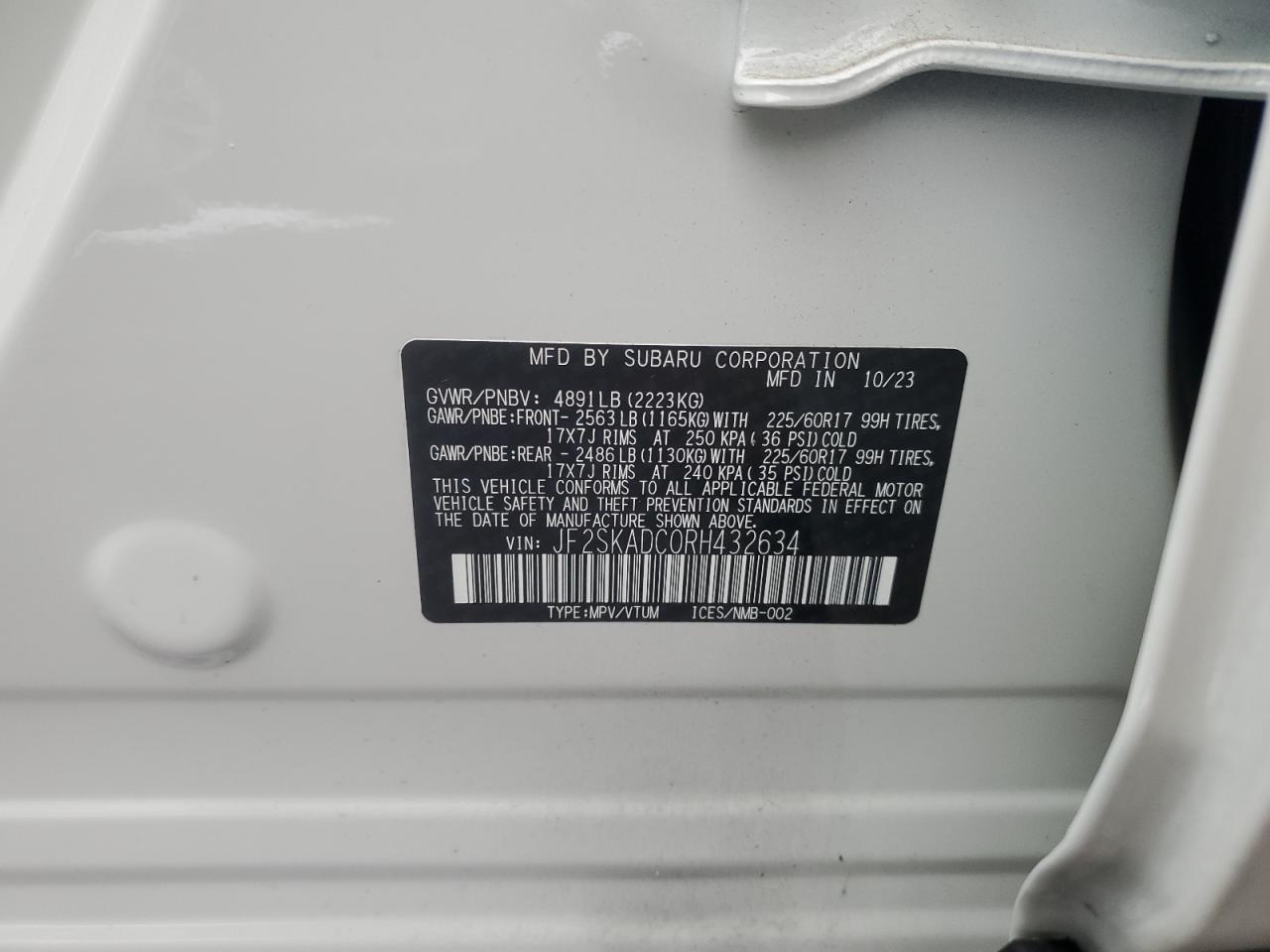 2024 Subaru Forester Premium VIN: JF2SKADC0RH432634 Lot: 87364824