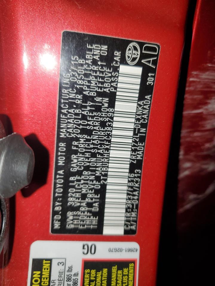 2T1BURHEXFC383798 2015 TOYOTA COROLLA - Image 15