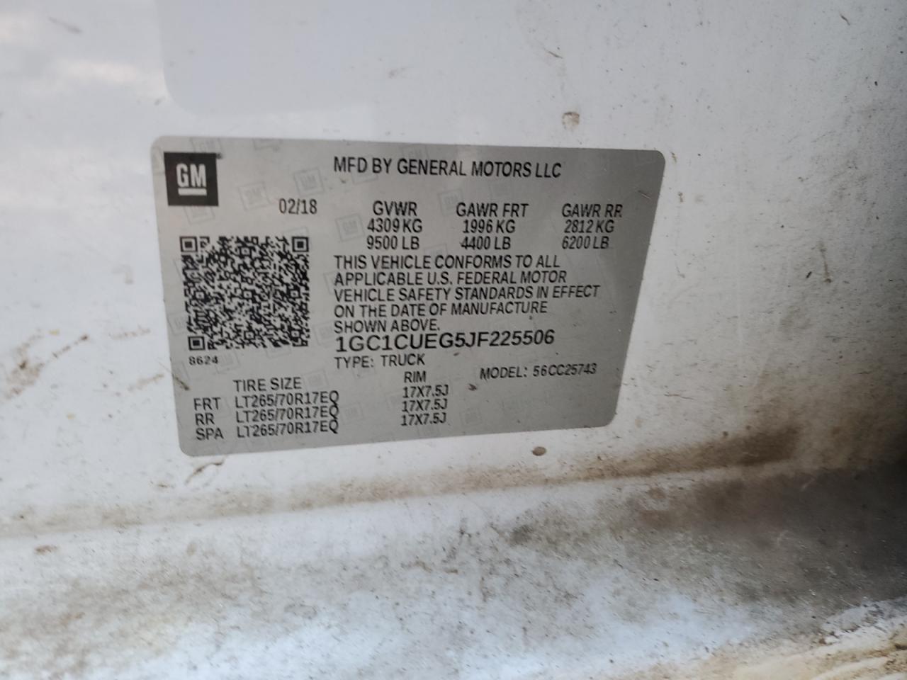 2018 Chevrolet Silverado C2500 Heavy Duty VIN: 1GC1CUEG5JF225506 Lot: 87945215
