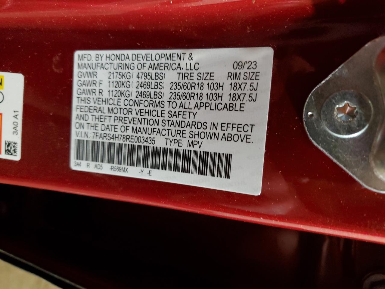 7fars4h78re003435 7FARS4H78RE003435 2024 Honda Cr-V Exl