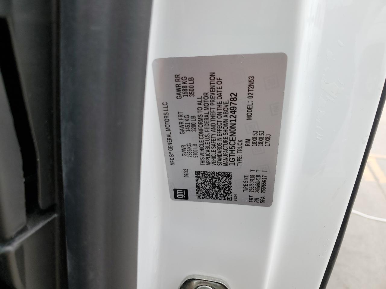 2022 GMC Canyon Elevation VIN: 1GTH5CEN0N1249782 Lot: 89000125