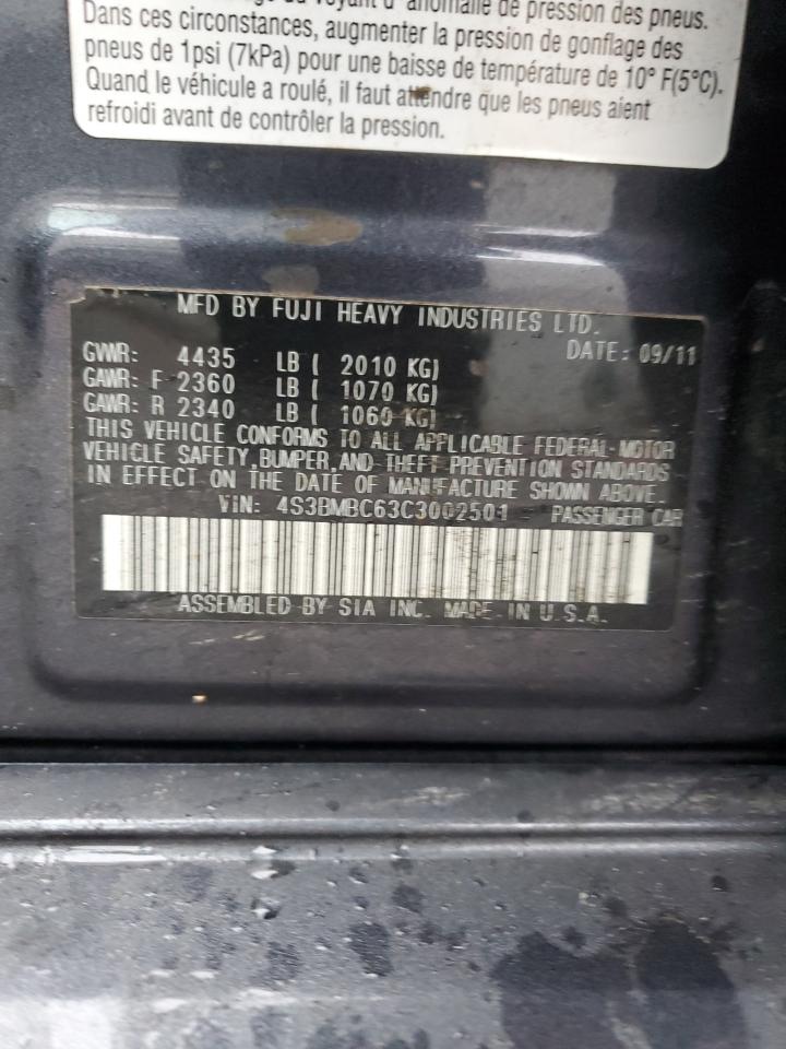 2012 Subaru Legacy 2.5I Premium VIN: 4S3BMBC63C3002501 Lot: 41847305