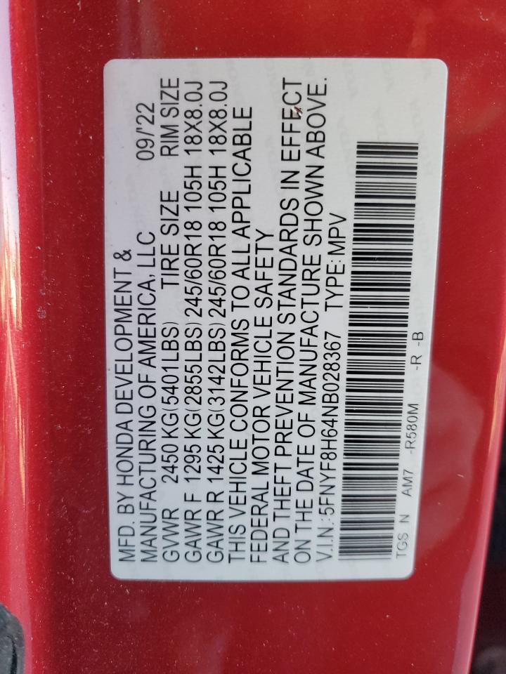 5FNYF8H64NB028367 2022 HONDA PASSPORT - Image 13