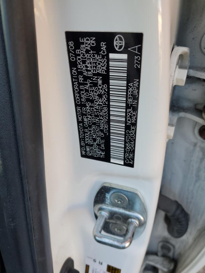 TOYOTA YARIS 2008 VIN JTDBT923381295726 zdjęcie 12