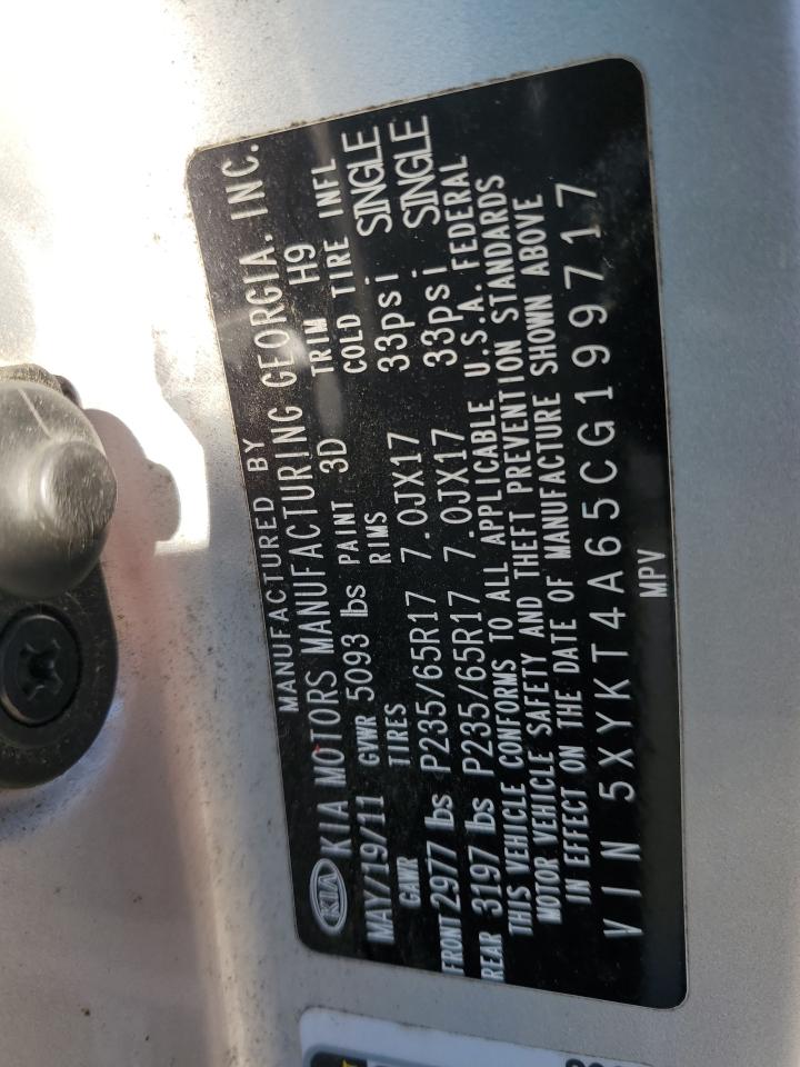 2012 Kia Sorento Base VIN: 5XYKT4A65CG199717 Lot: 87070064