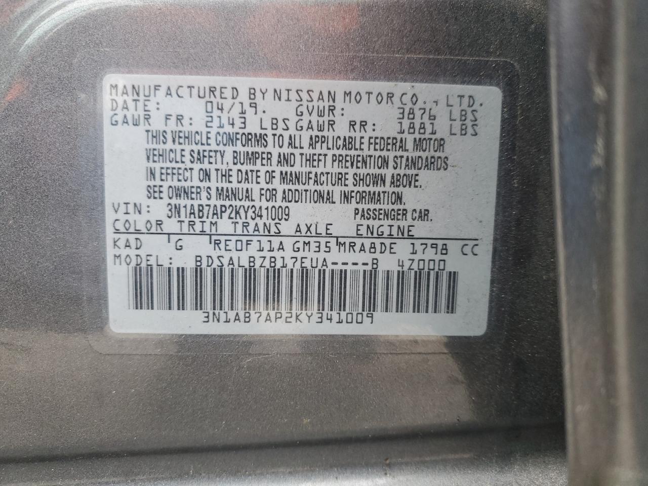 VIN 3N1AB7AP2KY341009 2019 NISSAN SENTRA no.13