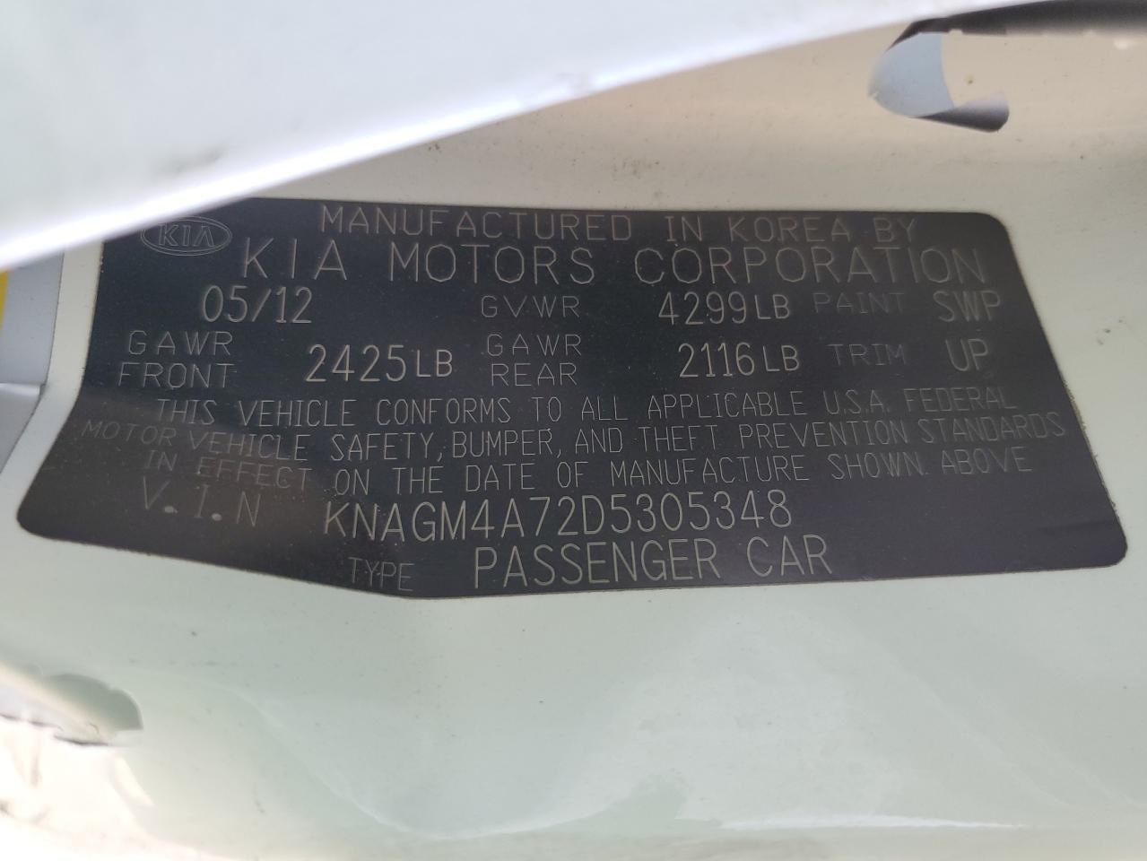 VIN KNAGM4A72D5305348 2013 KIA OPTIMA no.12