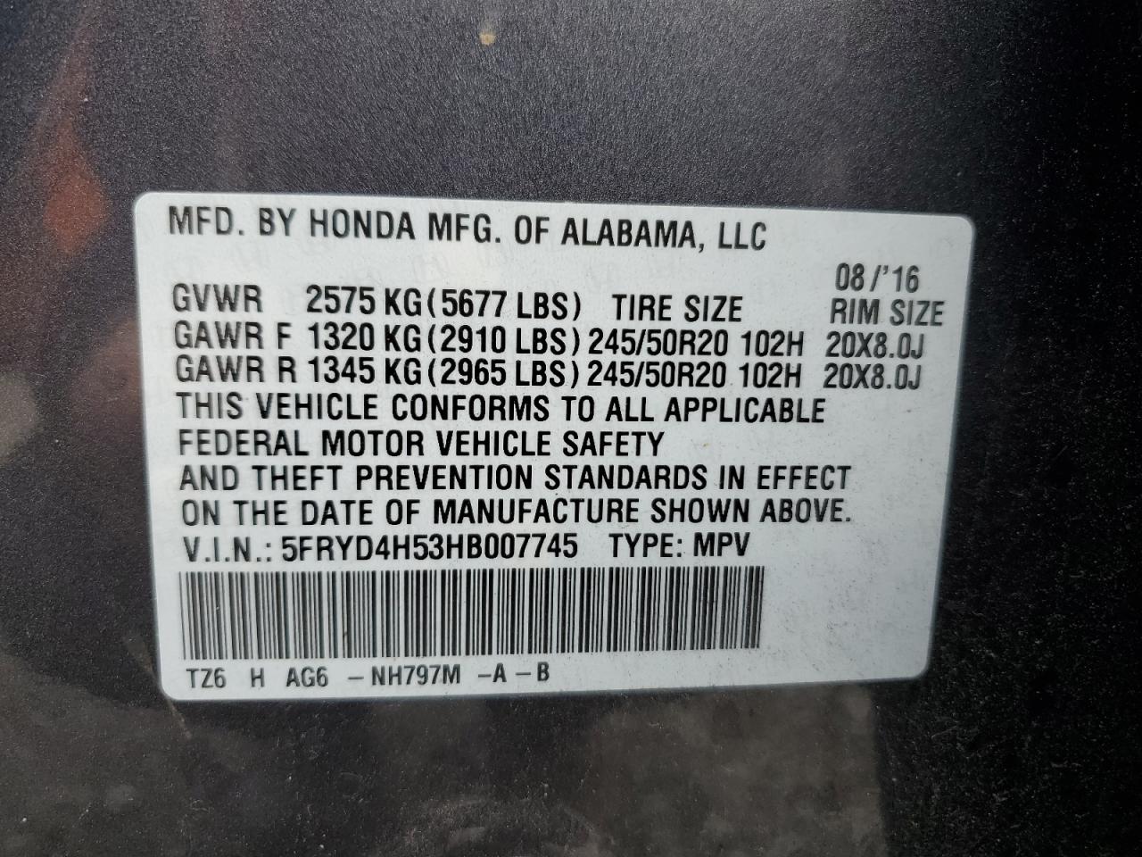 VIN 5FRYD4H53HB007745 2017 ACURA MDX no.13