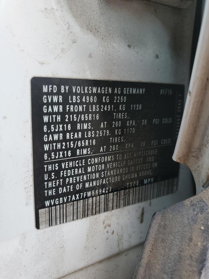 2015 Volkswagen Tiguan S VIN: WVGBV7AX7FW569427 Lot: 42190605