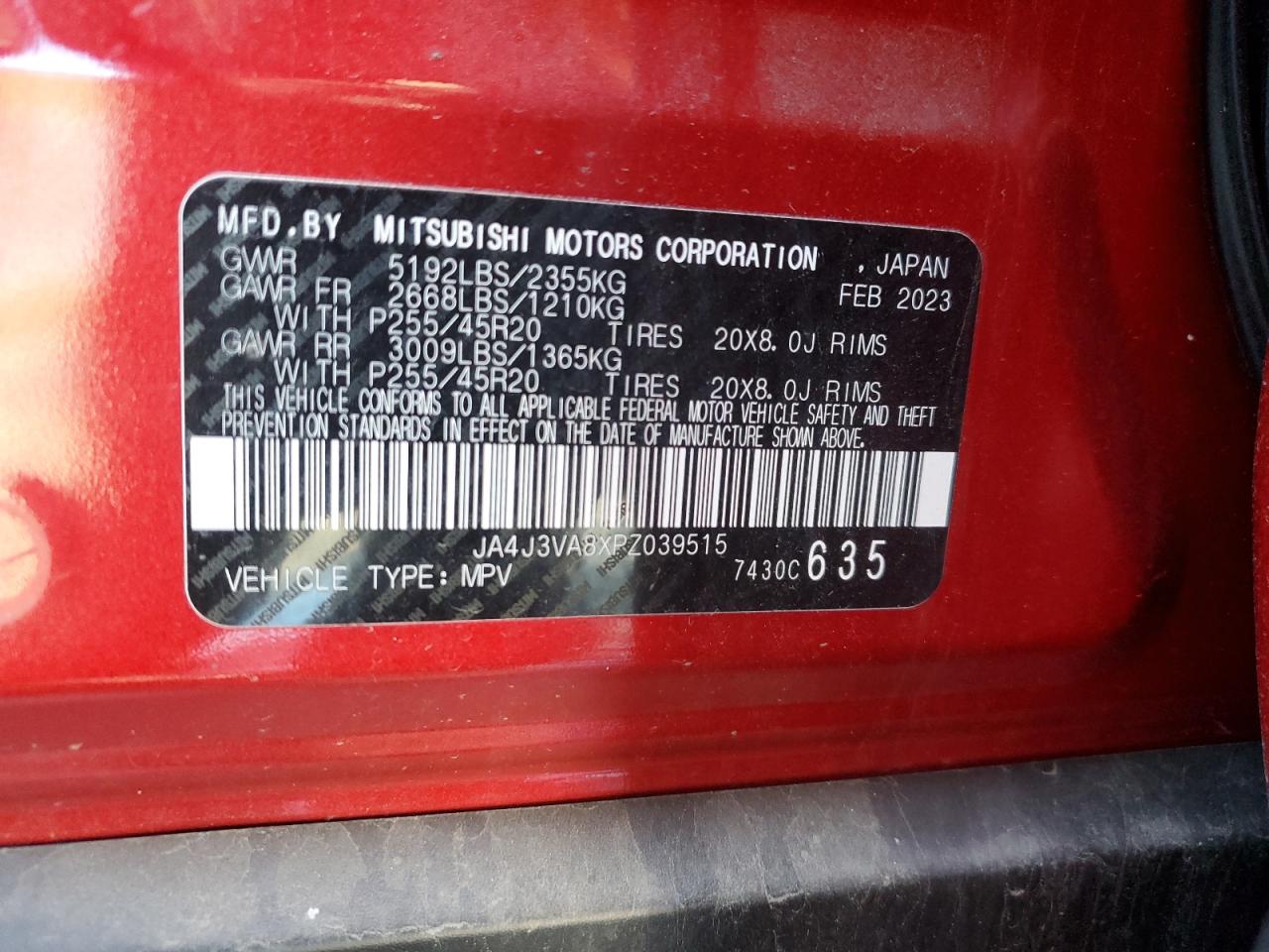 2023 Mitsubishi Outlander Sel VIN: JA4J3VA8XPZ039515 Lot: 42351155