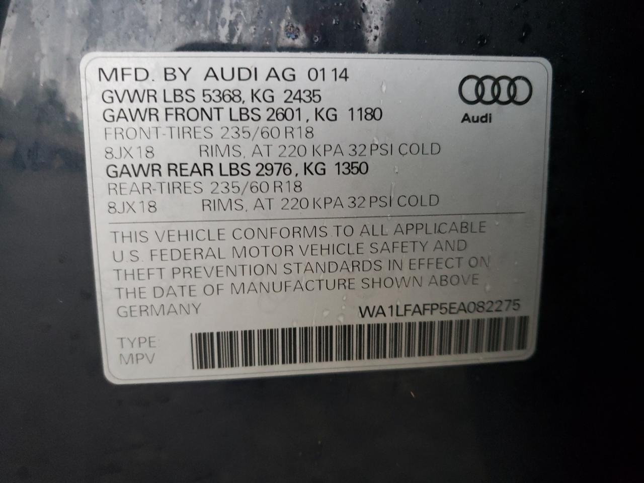 VIN WA1LFAFP5EA082275 2014 AUDI Q5 no.13