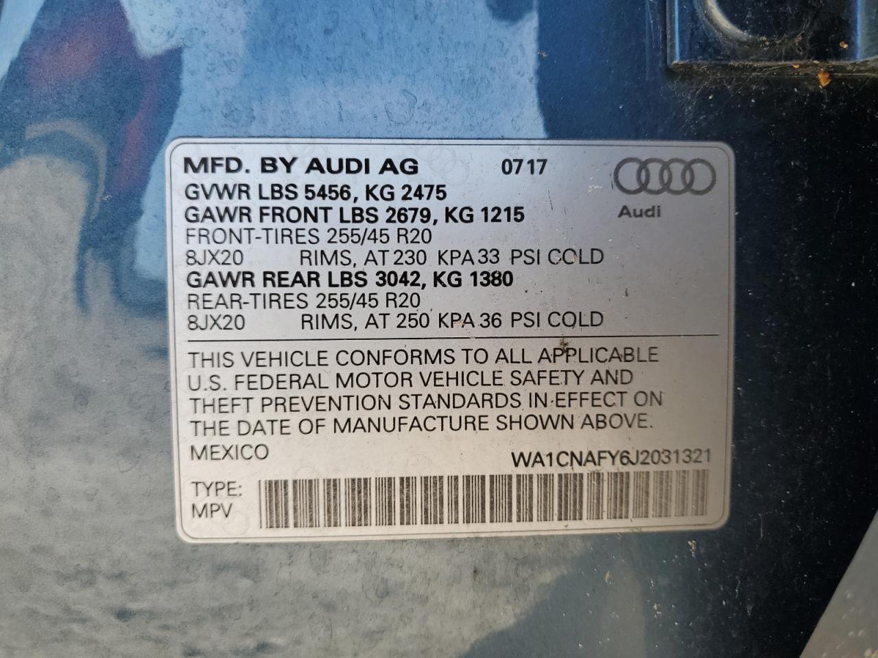 2018 Audi Q5 Prestige VIN: WA1CNAFY6J2031321 Lot: 87086044