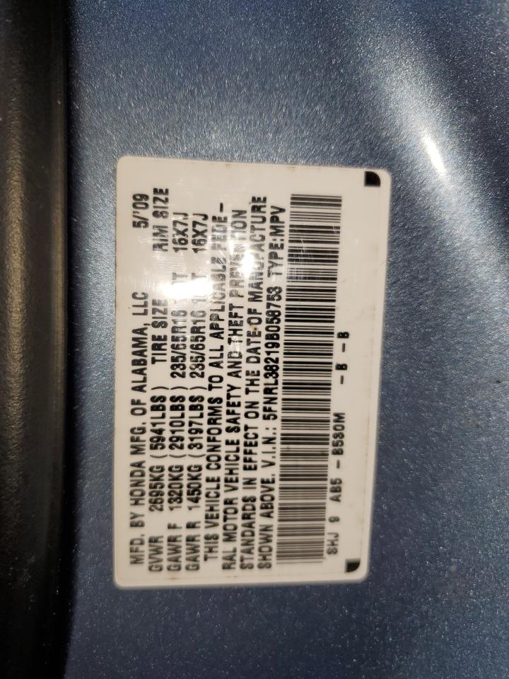 2009 Honda Odyssey Lx VIN: 5FNRL38219B058753 Lot: 88342685