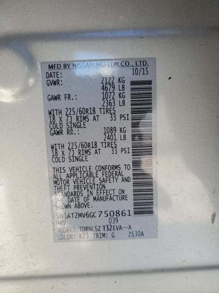 5N1AT2MV6GC750861 NISSAN ROGUE 2016