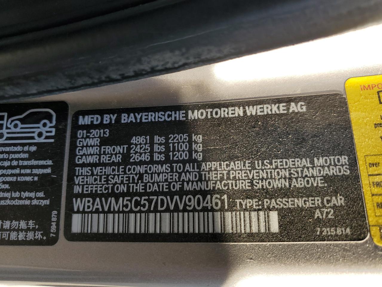 2013 BMW X1 xDrive35I VIN: WBAVM5C57DVV90461 Lot: 87999695