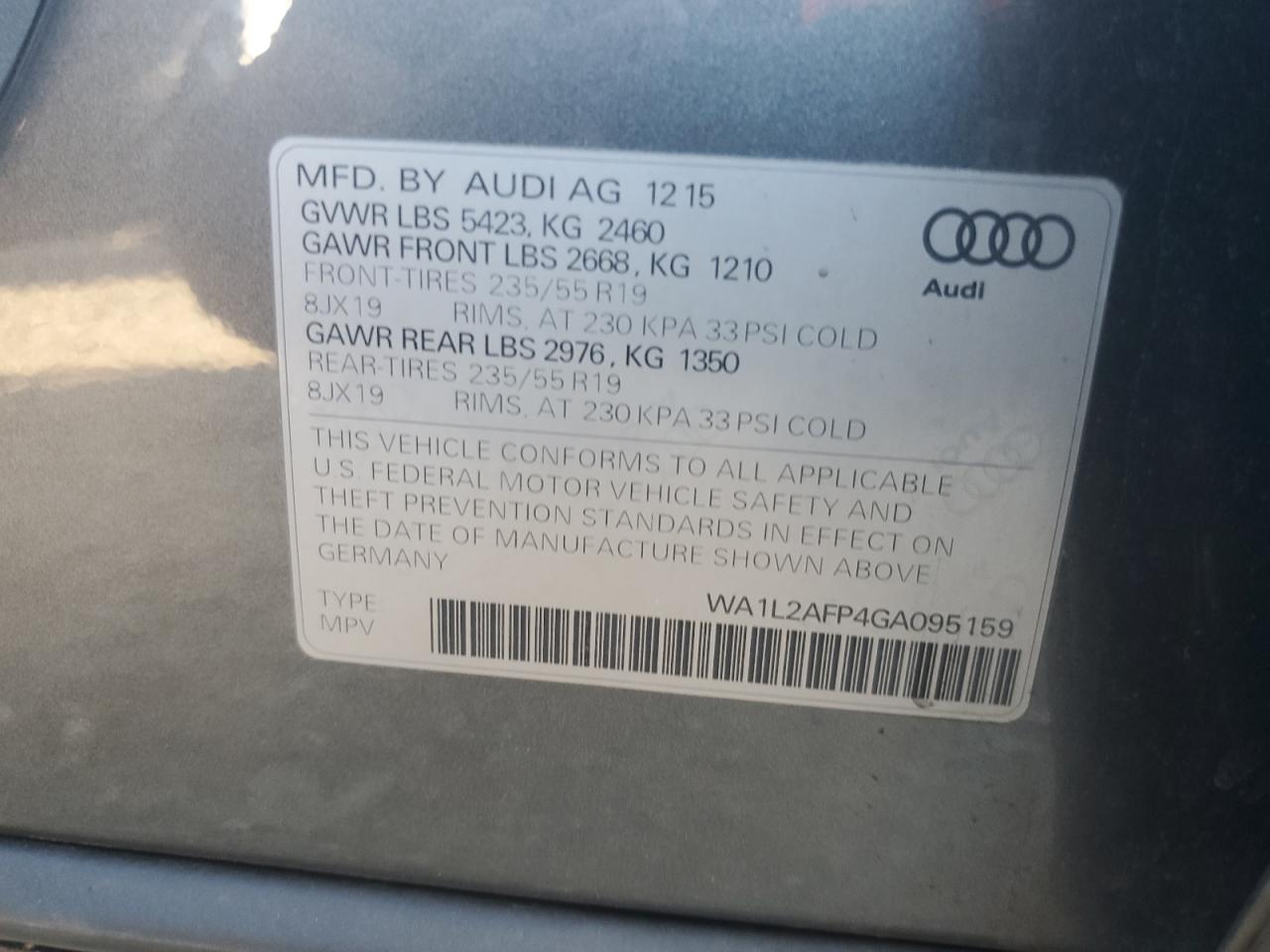 VIN WA1L2AFP4GA095159 2016 AUDI Q5 no.14