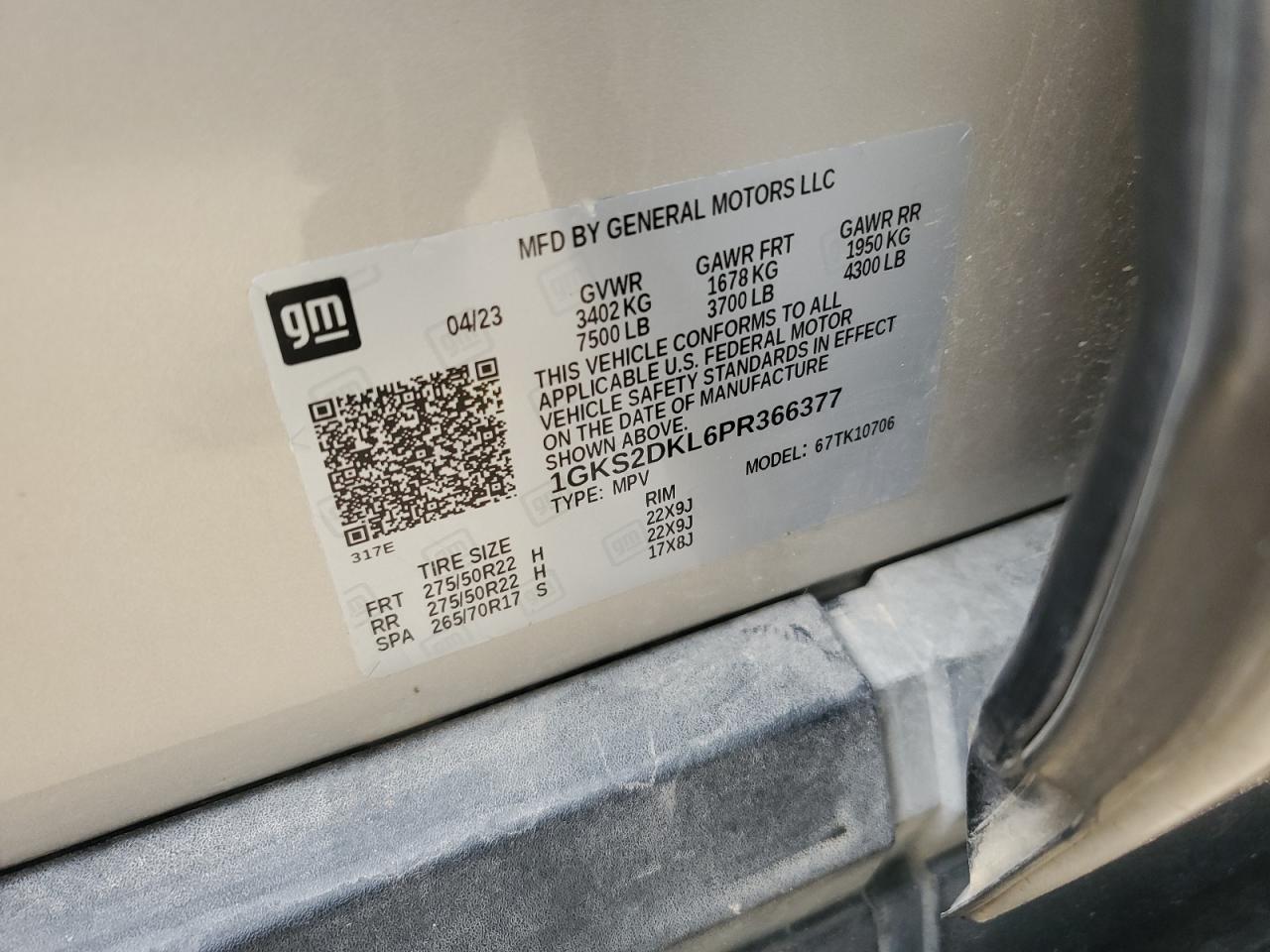 1GKS2DKL6PR366377 - 2023 Gmc YUKON - #undefined