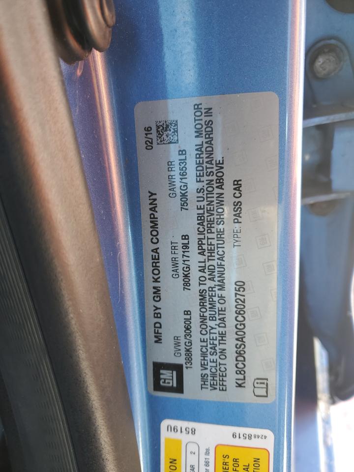 2016 Chevrolet Spark 1Lt VIN: KL8CD6SA0GC602750 Lot: 41584635