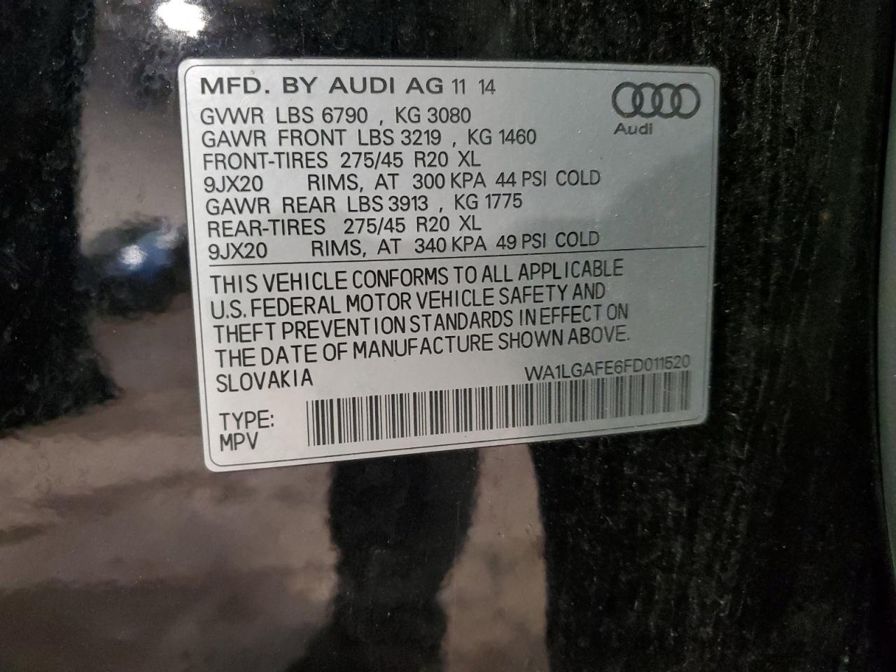 VIN WA1LGAFE6FD011520 2015 AUDI Q7 no.13