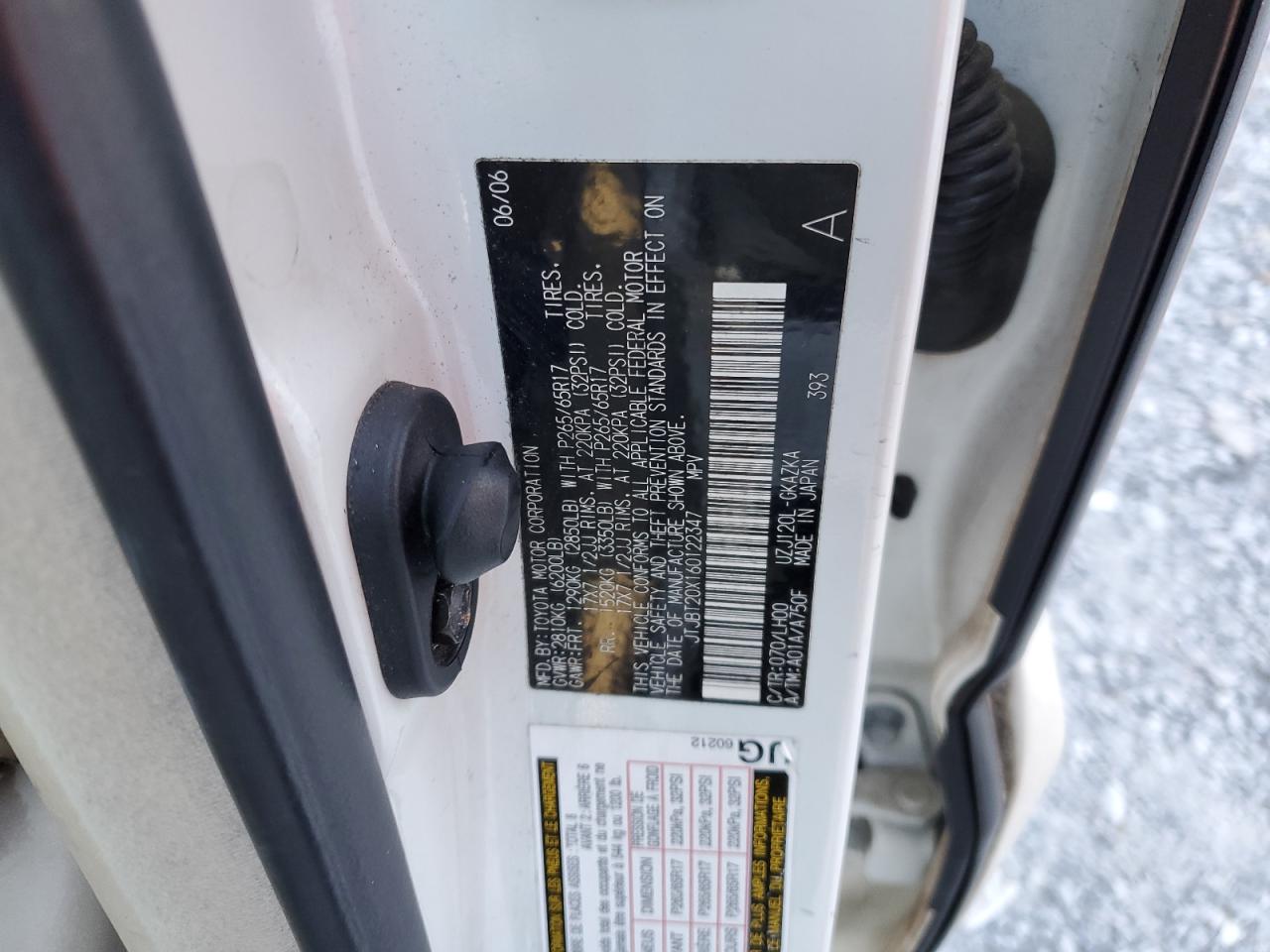 2006 Lexus Gx 470 VIN: JTJBT20X160122347 Lot: 42165095