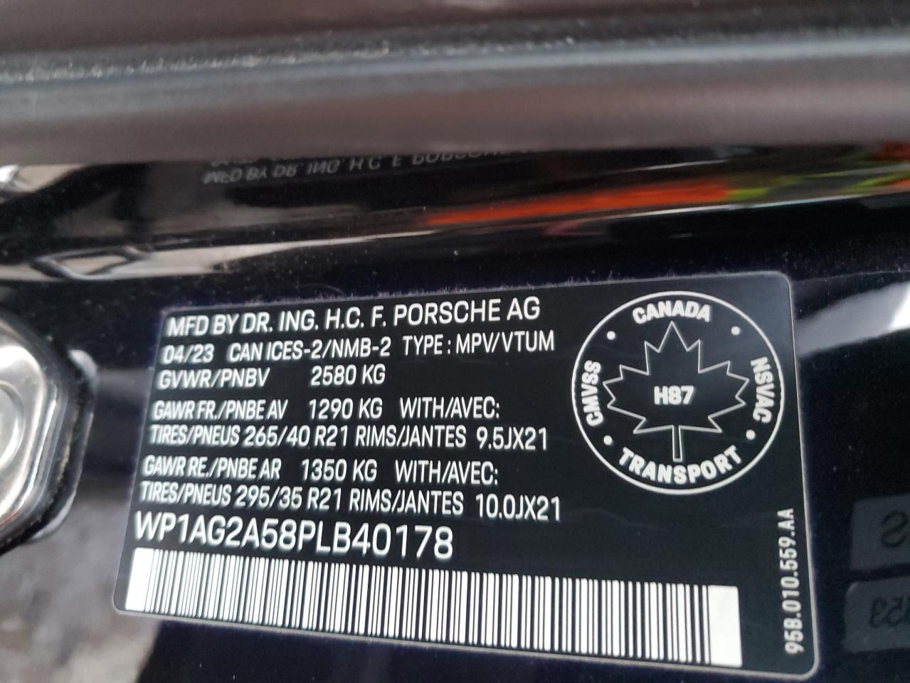 2023 Porsche Macan S VIN: WP1AG2A58PLB40178 Lot: 87877785