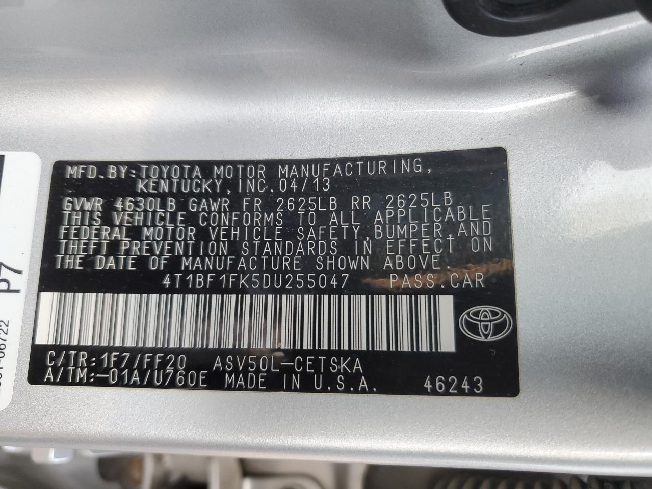 VIN 4T1BF1FK5DU255047 2013 TOYOTA CAMRY no.13