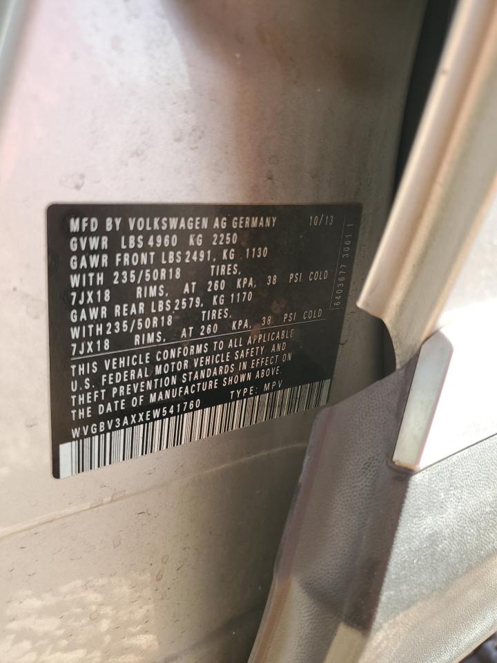 2014 Volkswagen Tiguan S VIN: WVGBV3AXXEW541760 Lot: 87401414