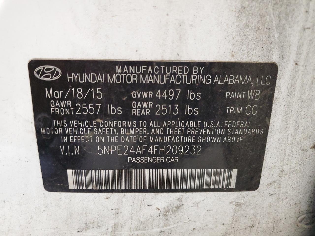 VIN 5NPE24AF4FH209232 2015 HYUNDAI SONATA no.12