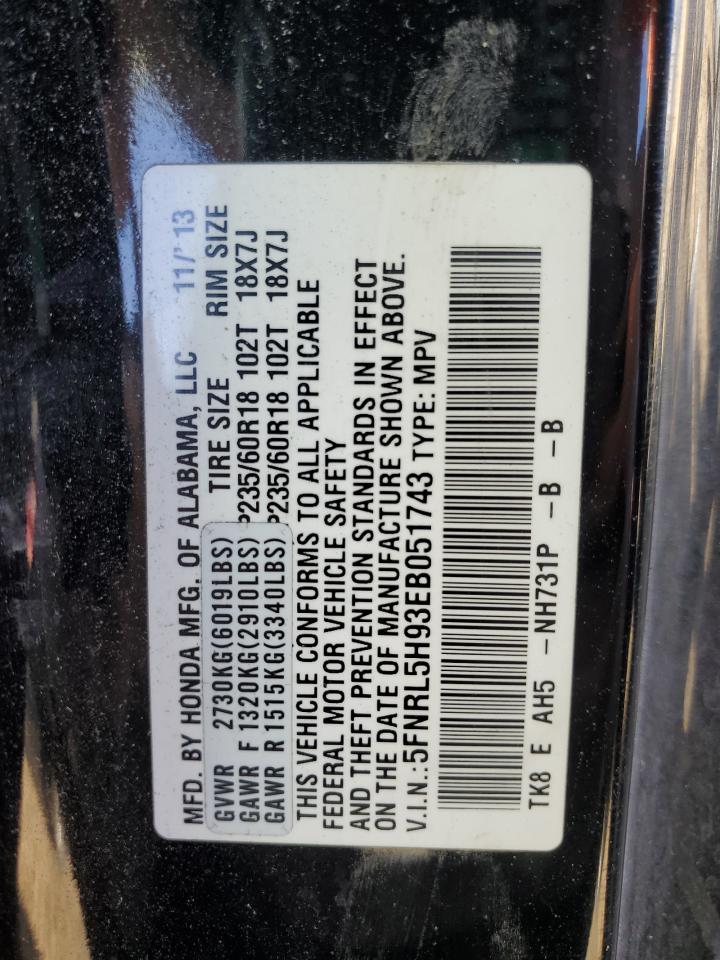 VIN 5FNRL5H93EB051743 2014 HONDA ODYSSEY no.13