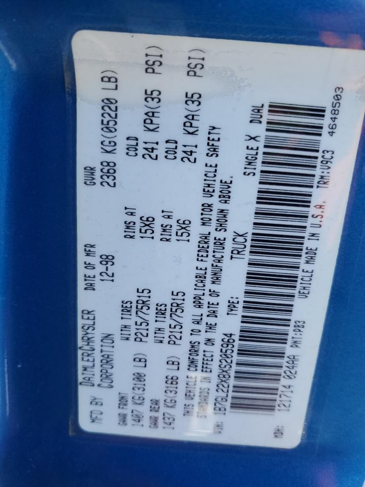 1999 Dodge Dakota VIN: 1B7GL22X8XS205964 Lot: 41640745