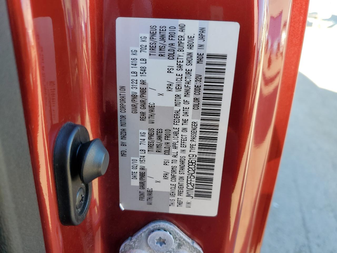 2010 Mazda Mx-5 Miata VIN: JM1NC2FF6A0209619 Lot: 88364635