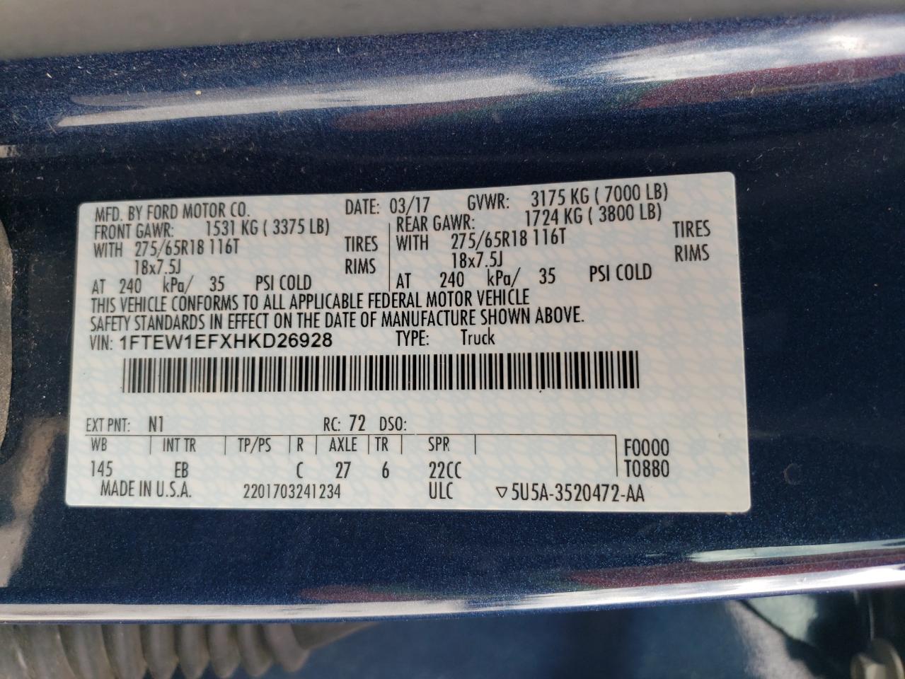 1FTEW1EFXHKD26928 FORD F-150 2017