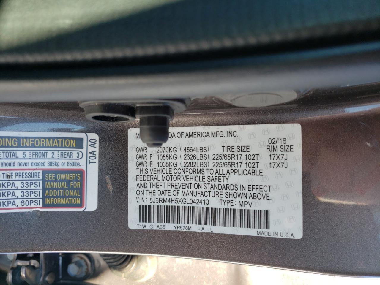 2016 Honda Cr-V Ex VIN: 5J6RM4H5XGL042410 Lot: 88973085