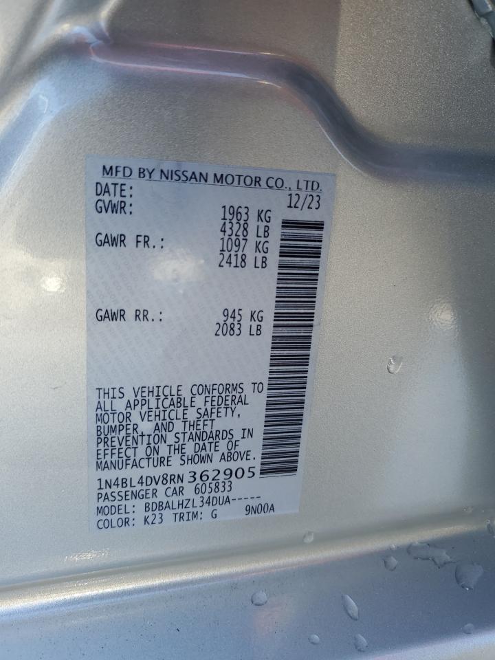 2024 Nissan Altima Sv VIN: 1N4BL4DV8RN362905 Lot: 96325155