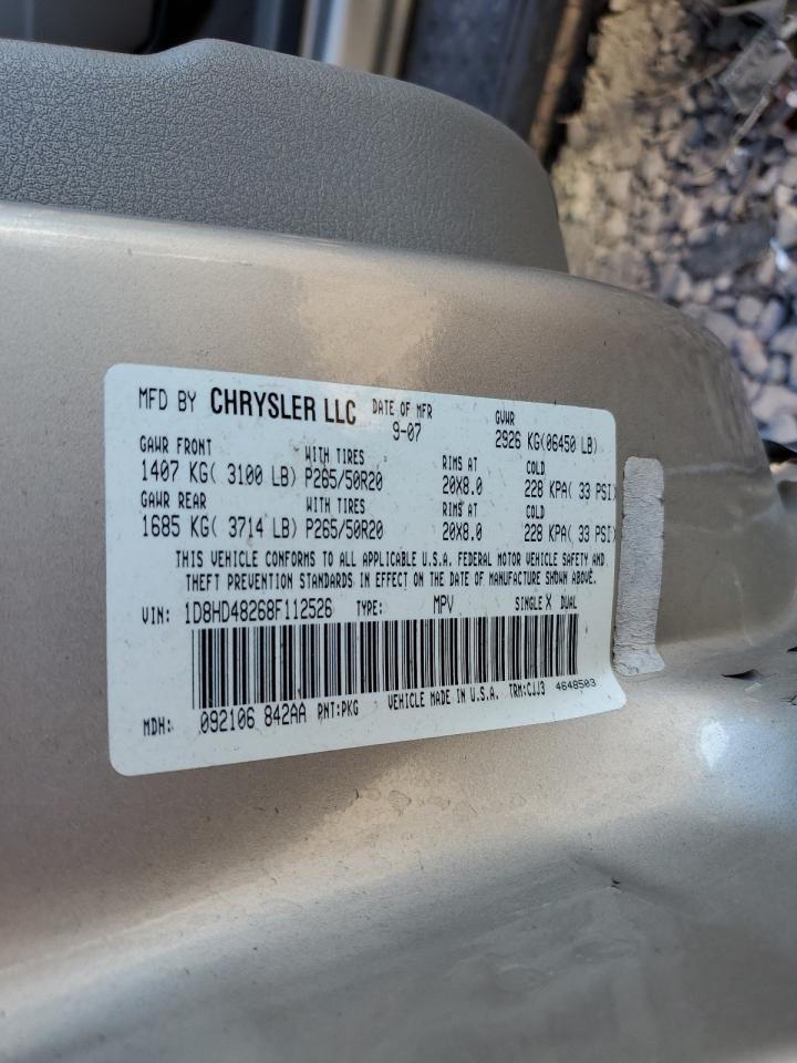 2008 Dodge Durango Slt VIN: 1D8HD48268F112526 Lot: 88254395