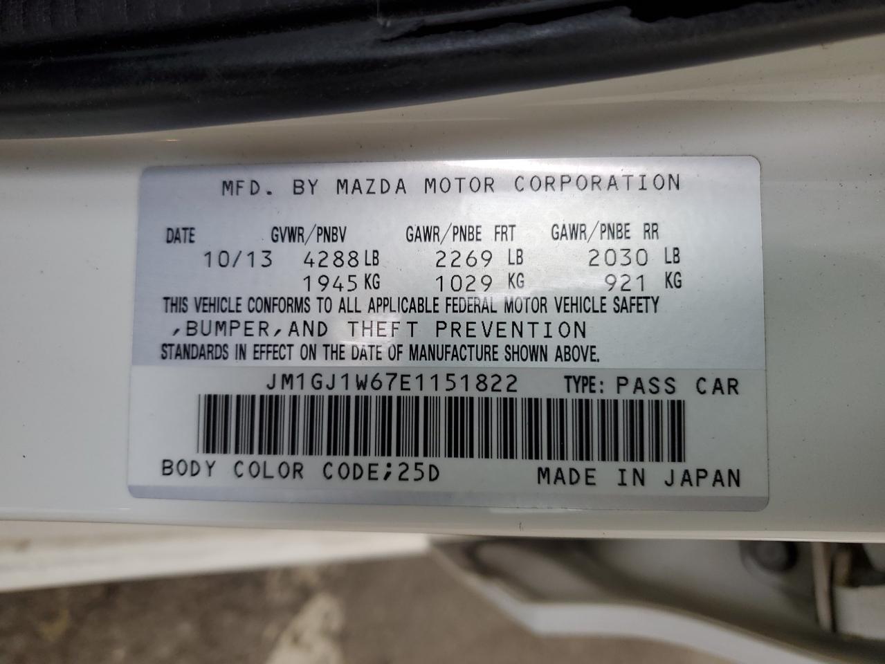 2014 Mazda 6 Grand Touring VIN: JM1GJ1W67E1151822 Lot: 41447985