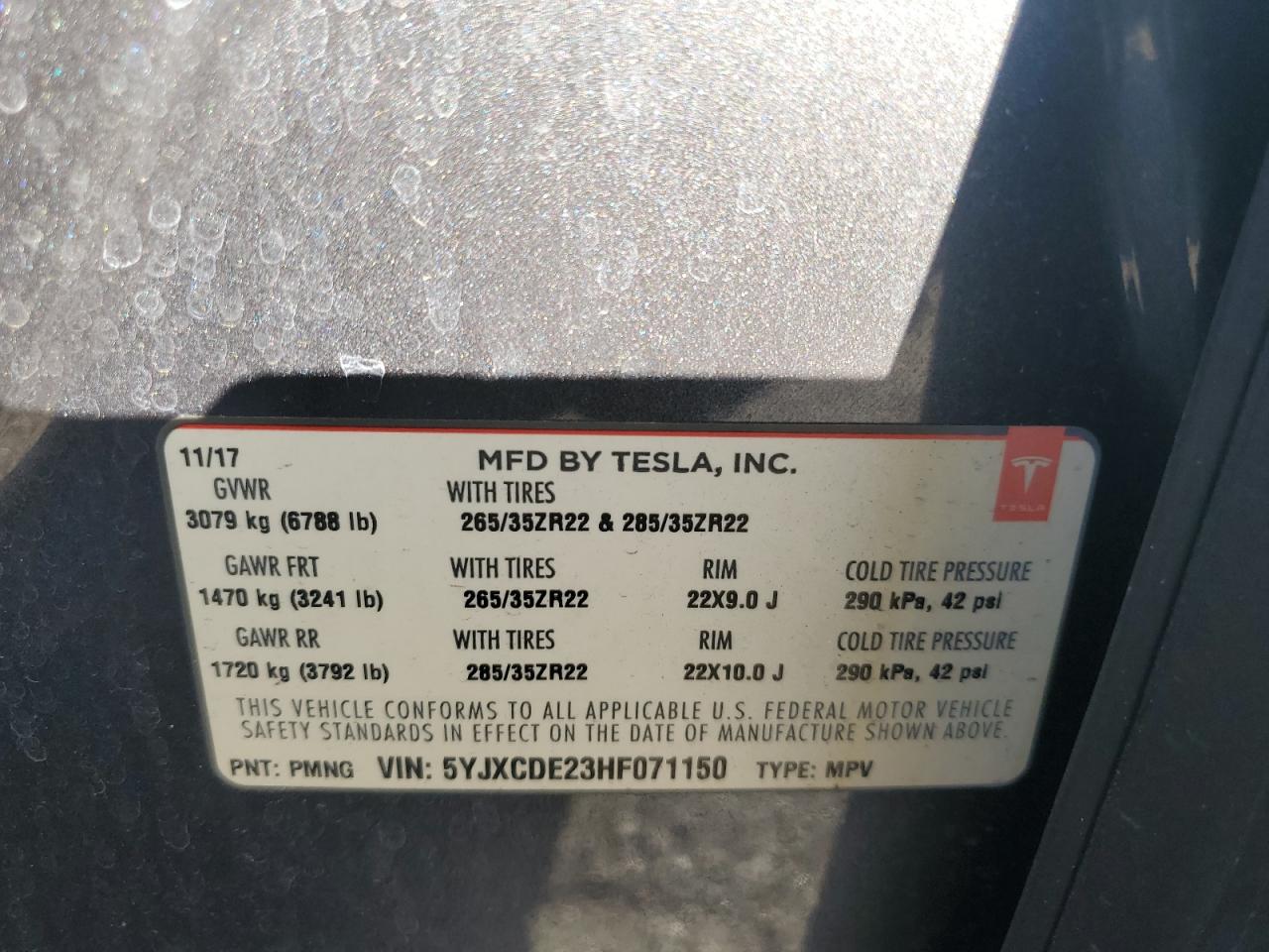 VIN 5YJXCDE23HF071150 2017 TESLA MODEL X no.13