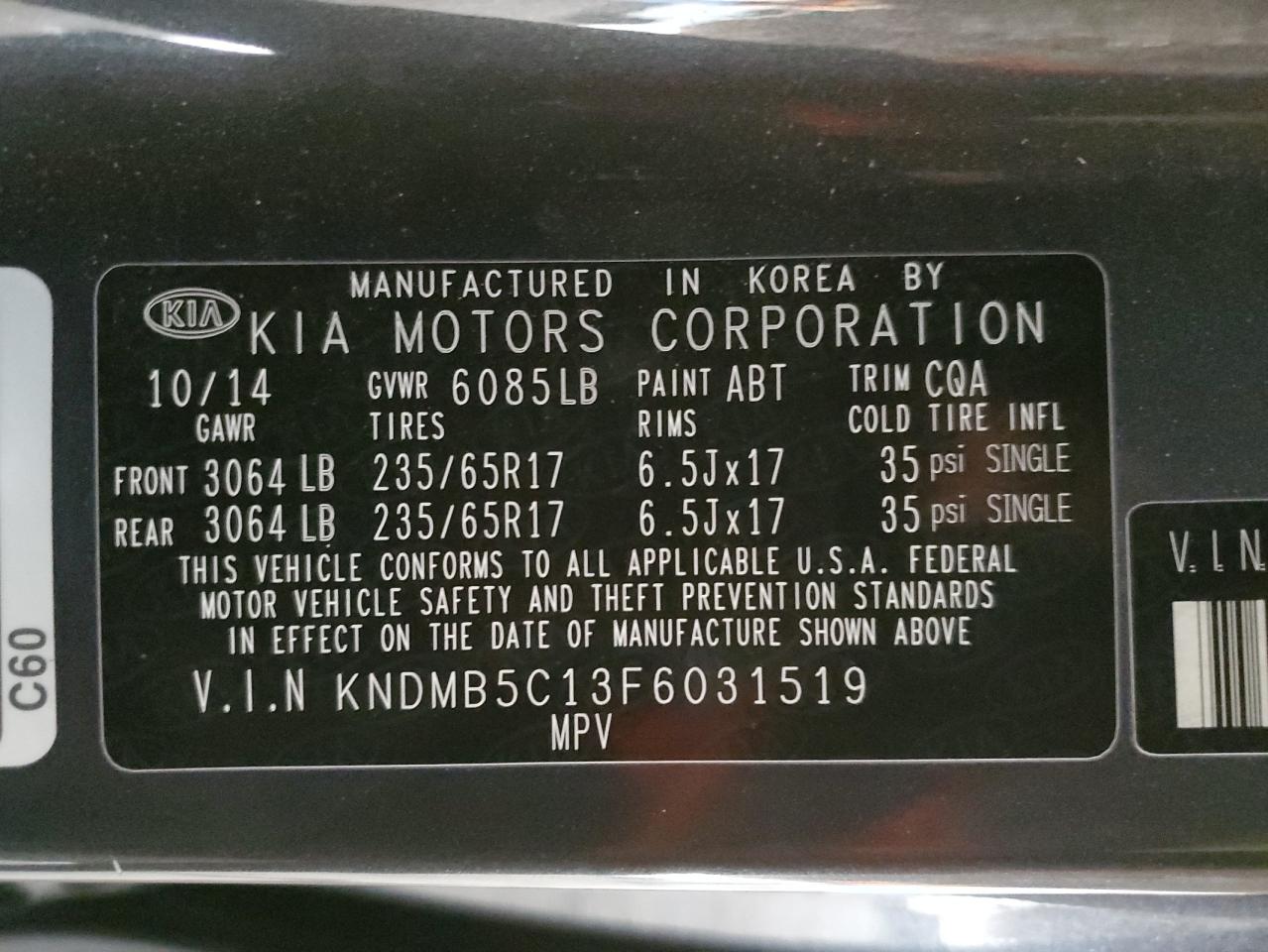 VIN KNDMB5C13F6031519 2015 KIA All Models no.13