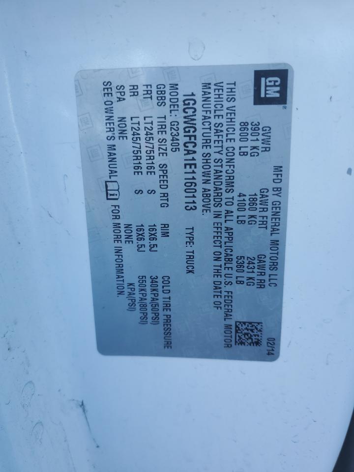 2014 Chevrolet Express G2500 VIN: 1GCWGFCA1E1160113 Lot: 41736585