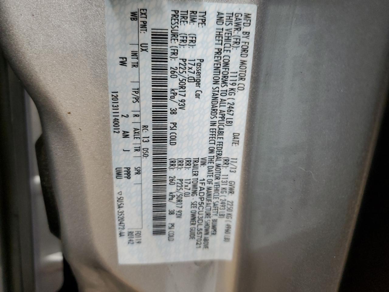 2013 Ford C-Max Premium VIN: 1FADP5CU3DL557021 Lot: 89013645