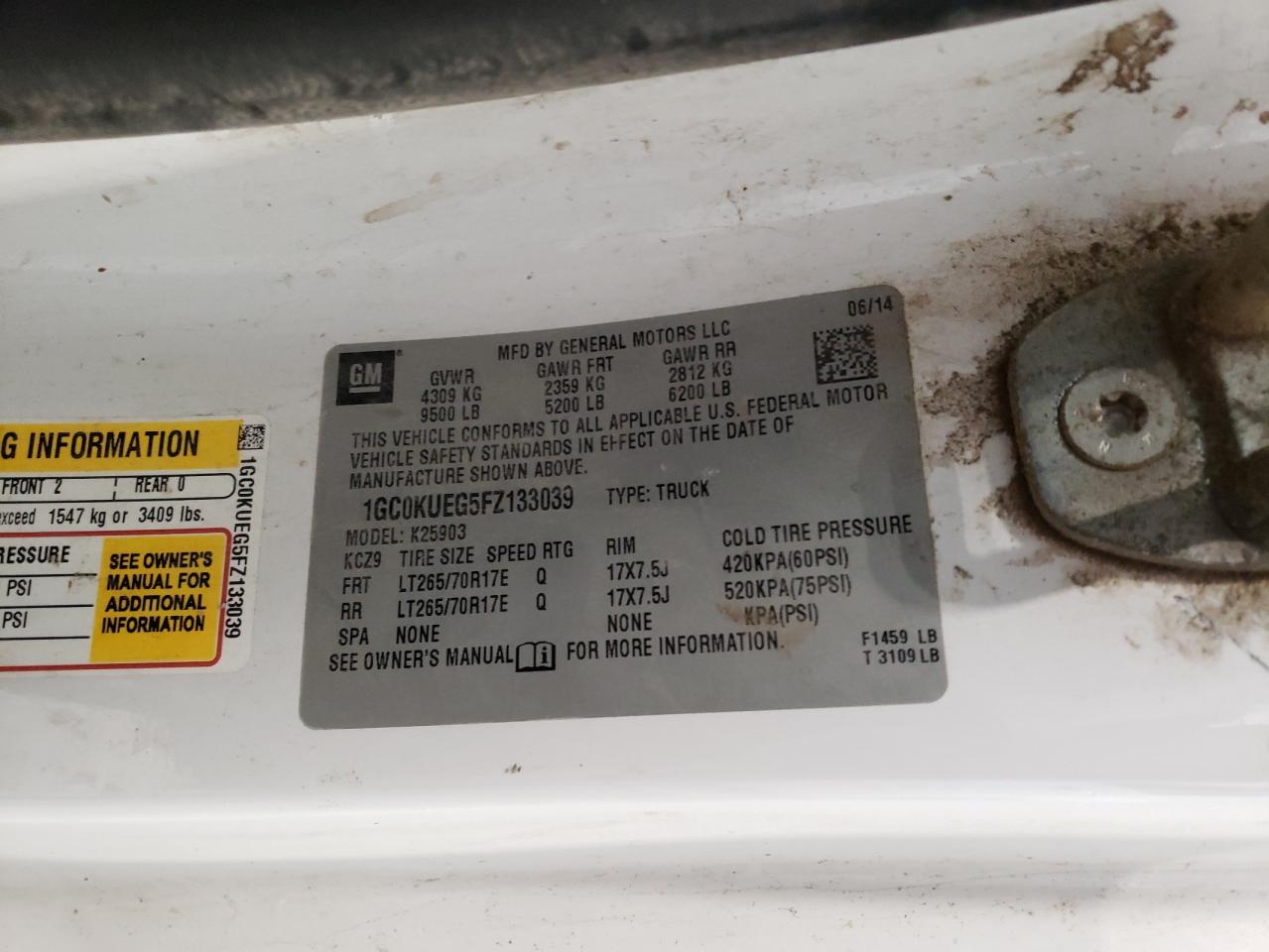 2015 Chevrolet Silverado K2500 Heavy Duty VIN: 1GC0KUEG5FZ133039 Lot: 88059495