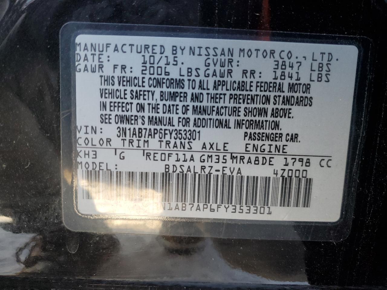 VIN 3N1AB7AP6FY353301 2015 NISSAN SENTRA no.11