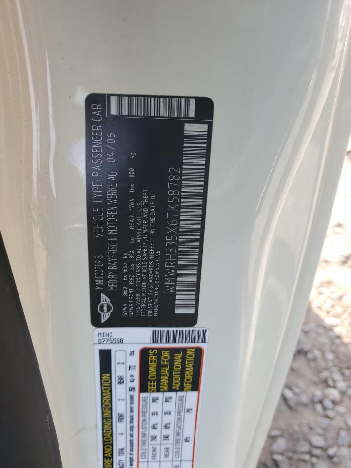 2006 Mini Cooper S VIN: WMWRH335X6TK58782 Lot: 89123015