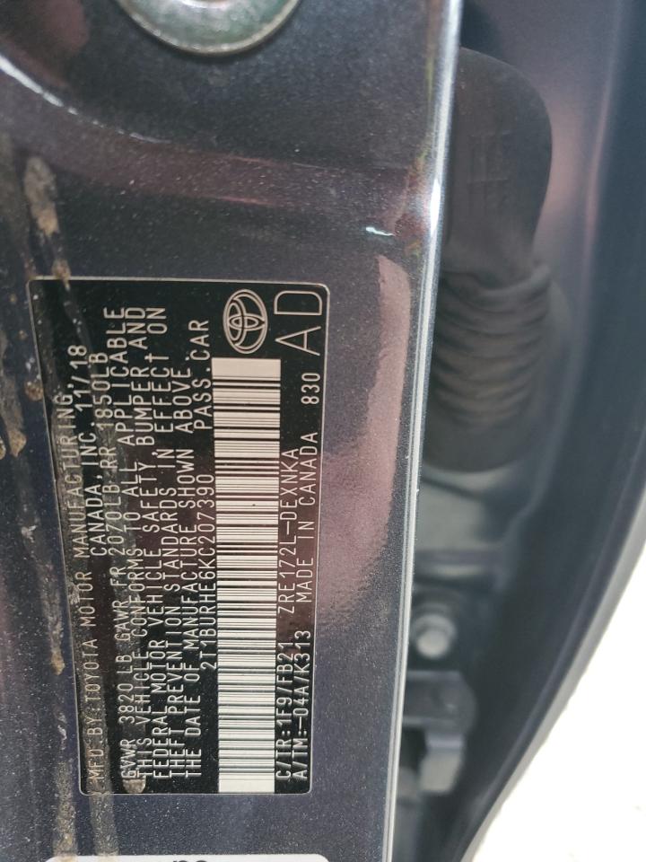 2019 Toyota Corolla L VIN: 2T1BURHE6KC207390 Lot: 86977284