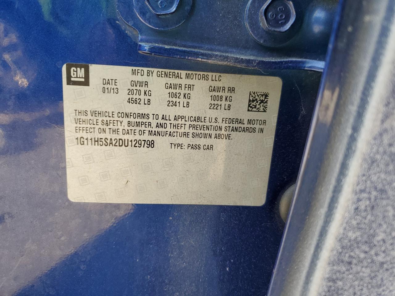 2013 Chevrolet Malibu Ltz VIN: 1G11H5SA2DU129798 Lot: 89182385
