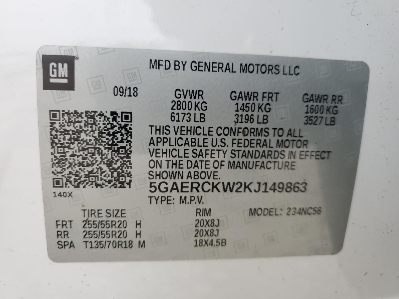 VIN 5GAERCKW2KJ149863 2019 BUICK ENCLAVE no.13