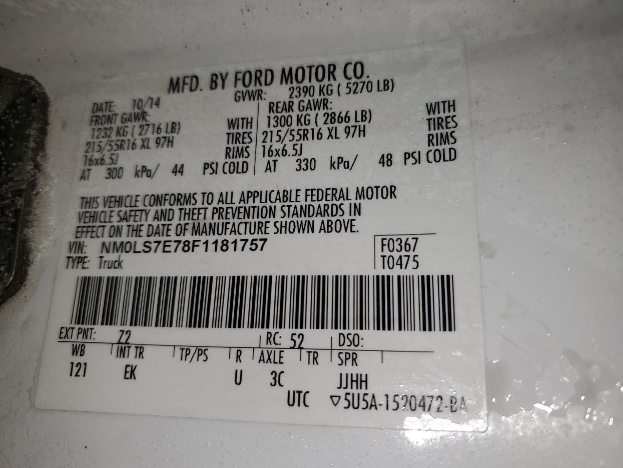 2015 Ford Transit Connect Xl VIN: NM0LS7E78F1181757 Lot: 43827615