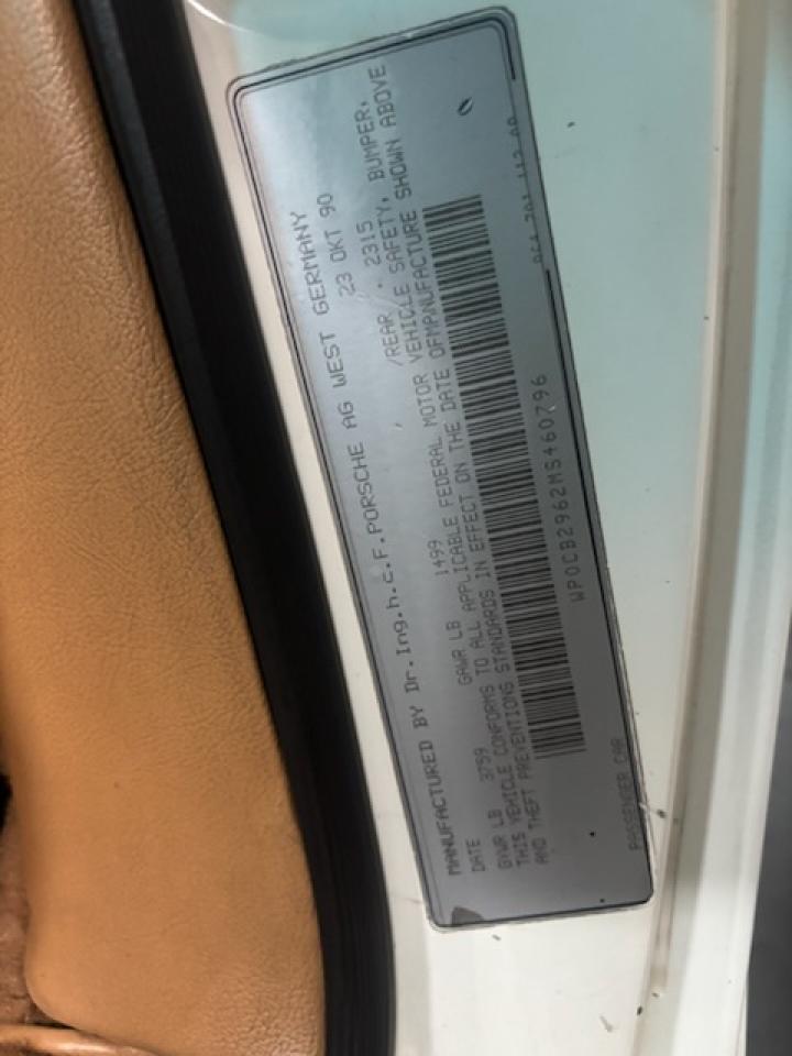 1991 Porsche 911 Carrera 2 VIN: WP0CB2962MS460796 Lot: 85868414