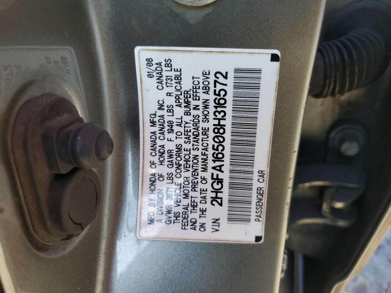 2008 Honda Civic Lx VIN: 2HGFA16508H316572 Lot: 41580805