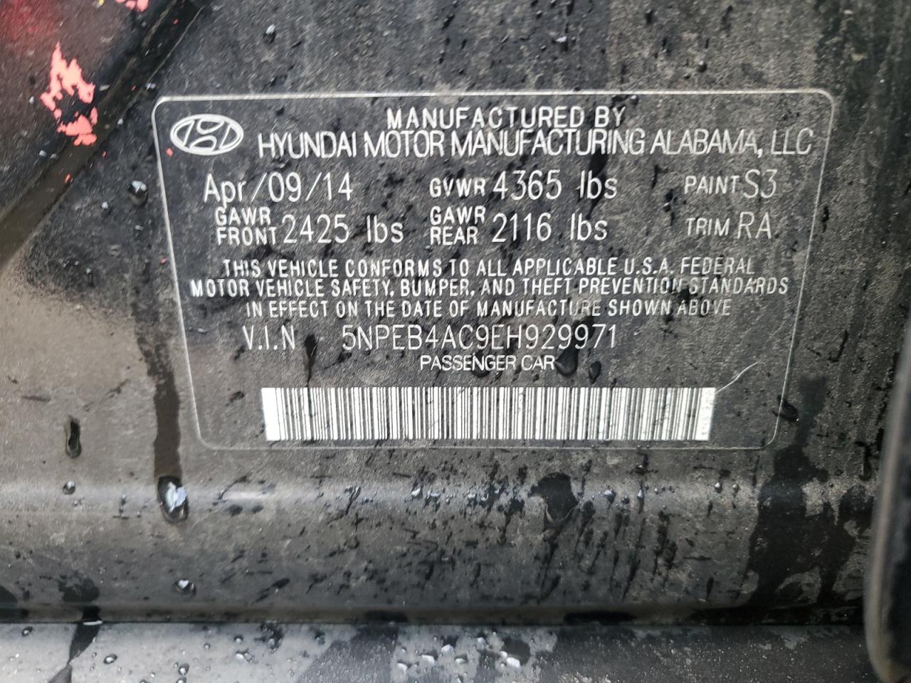 VIN 5NPEB4AC9EH929971 2014 HYUNDAI SONATA no.13